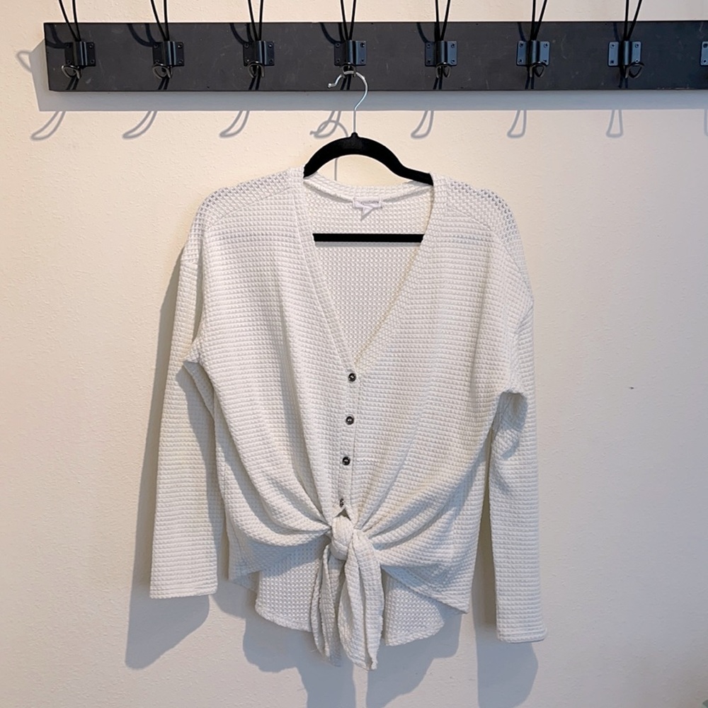 Button Up Waffle Texture Cream Sweater